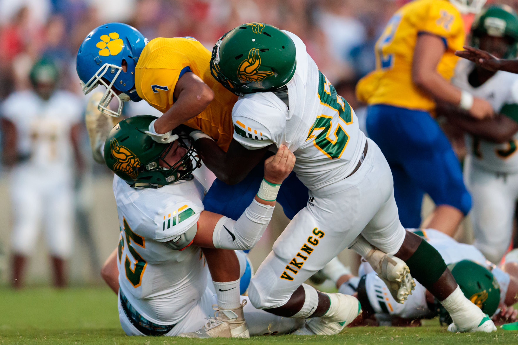 The Central Cabarrus Vikings shut out the Mount Pleasant Tigers 45-0.